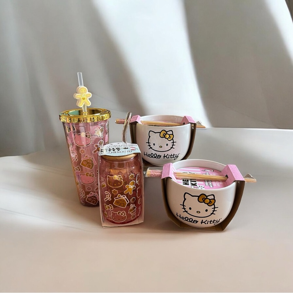 Hello Kitty Bundle w/ 2 Ramen Bowls, 16oz Glass Tumbler & 20oz Tumbler